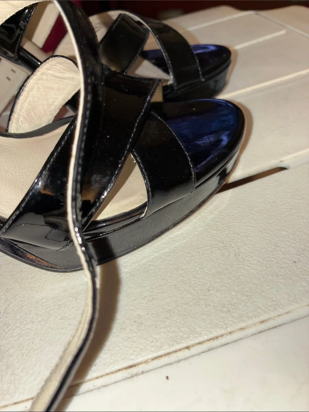 Michael Kors Black Patent Crisscross Heel Sandals